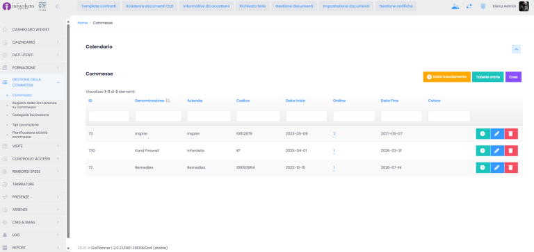 gestione commesse backend